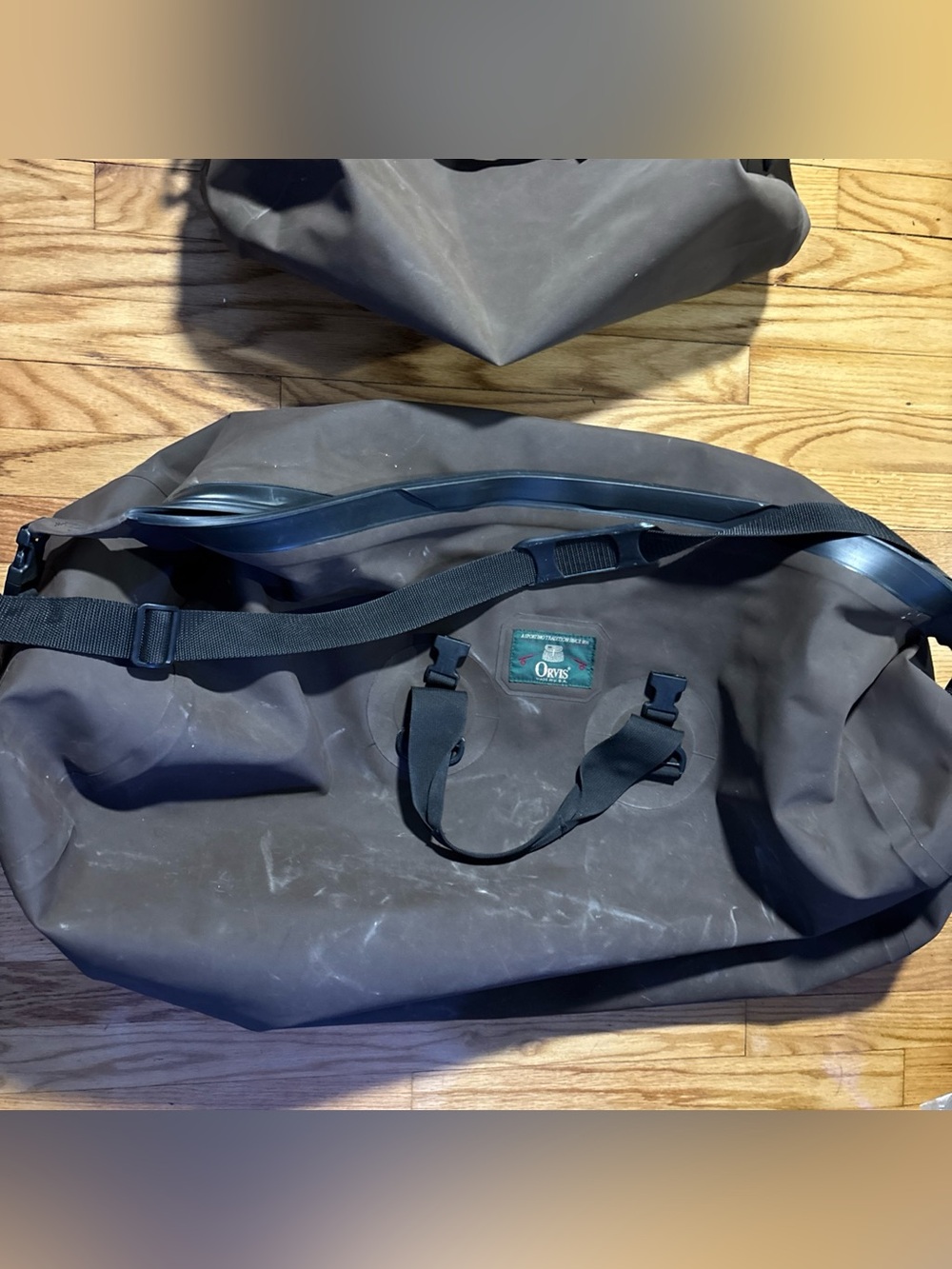 LOT OF 2 ORVIS waterproof roll-top duffel bags 31” XXL & 19” M - brown - Picture 2 of 9